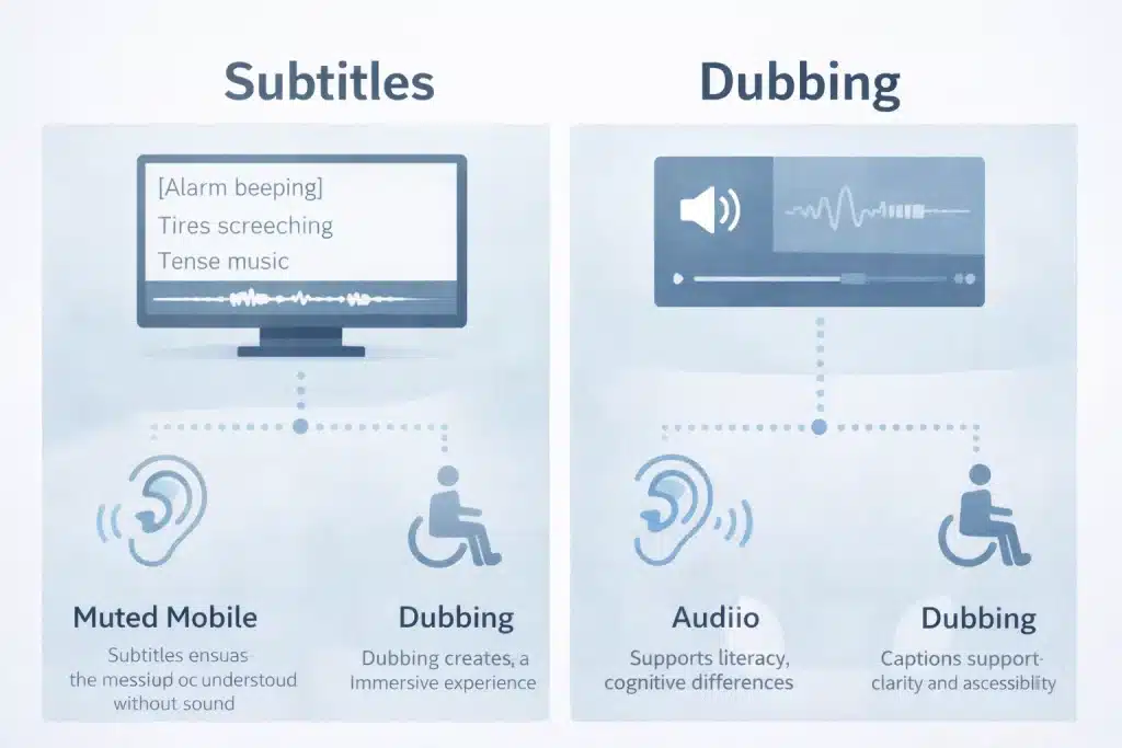Accessibility in media: subtitles vs dubbing