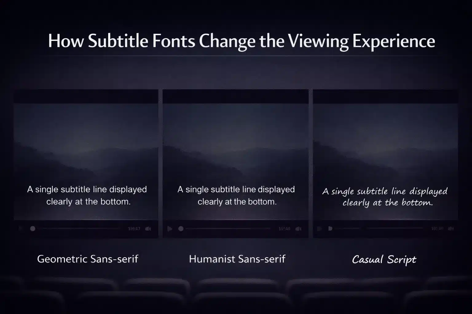 Side-by-side comparison of subtitle font styles on video frames
